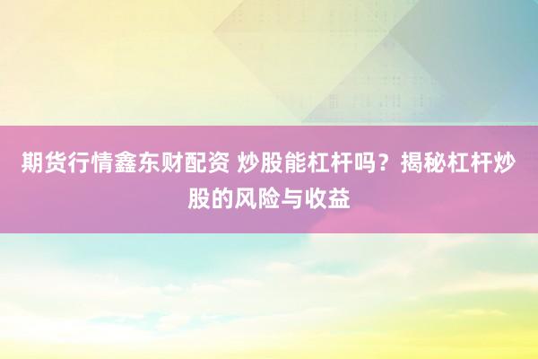 期货行情鑫东财配资 炒股能杠杆吗？揭秘杠杆炒股的风险与收益